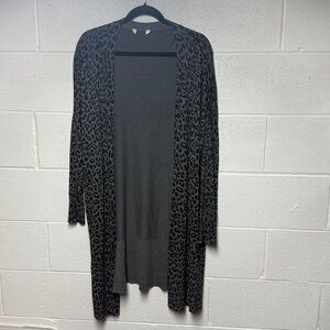 Gray Leopard Print Open Front Cardigan